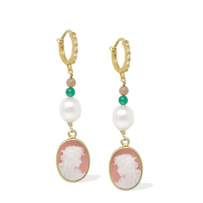 Vintouch Italy Women's Little Lovelies Gold-plated Pink Cameo Hoop Earrings