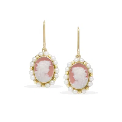 Vintouch Italy Women's Little Lovelies Gold-plated Pink Cameo Pearly Earrings