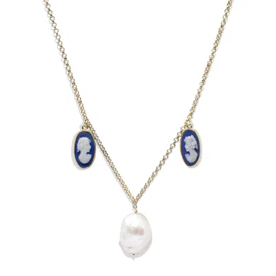Vintouch Italy Women's Medea Gold-plated Blue Cameo And Pearl Necklace In Multi