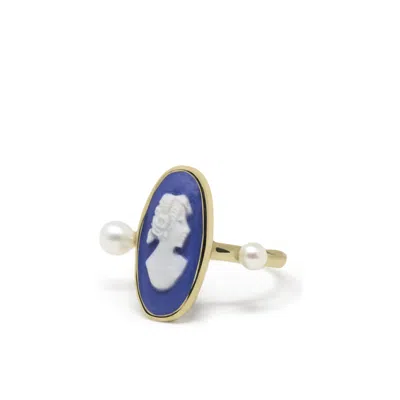Vintouch Italy Women's Medea Gold-plated Blue Cameo And Pearl Ring In Multi