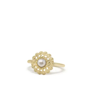 Vintouch Italy Women's Neutrals Filigrana Gold-plated Pearl Ring In Yellow