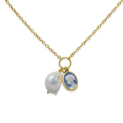 Vintouch Italy Women's Neutrals Sky Blue Cameo With A Pearl Necklace