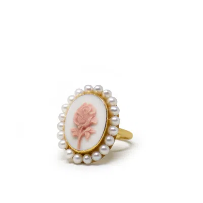 Vintouch Italy Women's Orange / Gold / White Gold-plated Rose Cameo And Pearl Stacking Ring