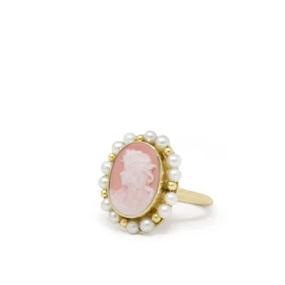 Vintouch Italy Women's Orange Little Lovelies Gold-plated Pink Cameo Pearly Ring