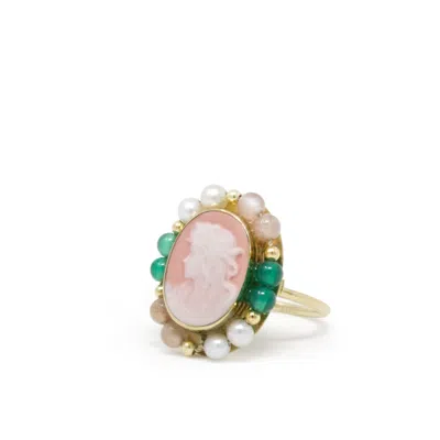 Vintouch Italy Women's Orange Little Lovelies Gold-plated Pink Cameo Ring