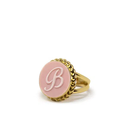 Vintouch Italy Women's Pink / Gold Gold Vermeil Pink Cameo Ring Initial B In Multi