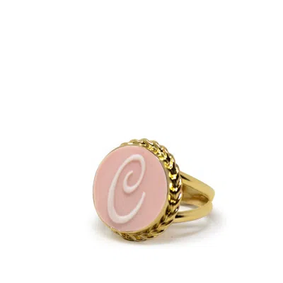Vintouch Italy Women's Pink / Gold Gold Vermeil Pink Cameo Ring Initial C In Multi