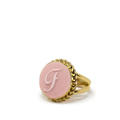 Vintouch Italy Women's Pink / Gold Gold Vermeil Pink Cameo Ring Initial F In Multi