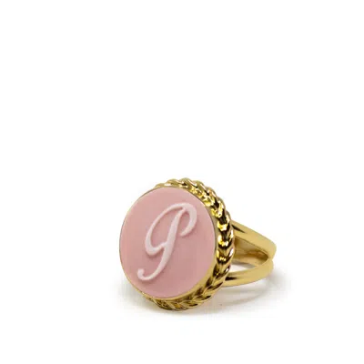 Vintouch Italy Women's Pink / Gold Gold Vermeil Pink Cameo Ring Initial P In Multi
