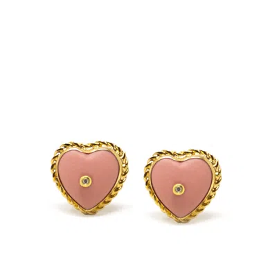 Vintouch Italy Women's Pink / Gold Lovelight Gold-plated Pink Heart Stud Earrings In Multi