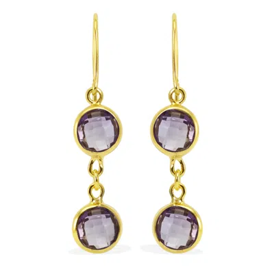 Vintouch Italy Women's Pink / Gold Panarea Amethyst Gold Earrings In Multi