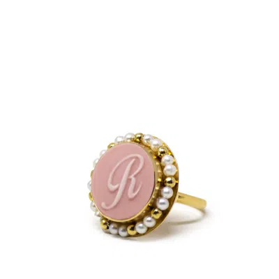 Vintouch Italy Women's Pink / Gold Pink Initial R Cameo Ring With Pearls In Multi
