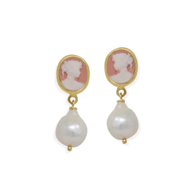 Vintouch Italy Women's Pink / Gold Pink Mini Cameo & Pearls Stud Earrings In Multi