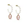 Vintouch Italy Women's Pink / Gold / White April Gold-plated Pearl And Pink Cameo Hoop Earrings
