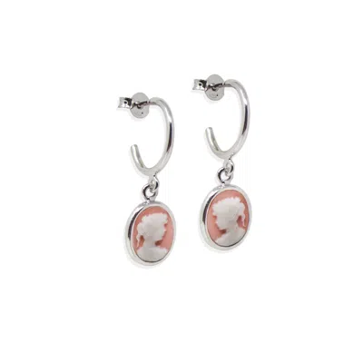Vintouch Italy Women's Pink Mini Cameo Hoop Earrings
