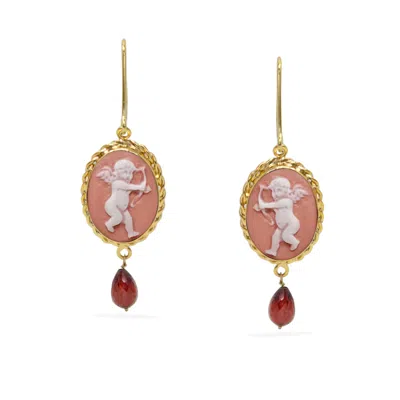Vintouch Italy Women's Pink / Purple / Gold Cupido Pink Cameo Earrings With Garnet