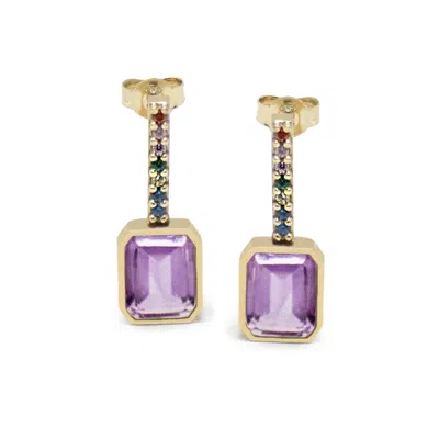 Vintouch Italy Women's Purple / Gold Luccichio Gold Vermeil Amethyst Rainbow Earrings In Multi