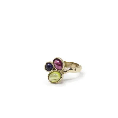 Vintouch Italy Women's Red / Blue / Green Cosmo Gold-plated Multicolor Ring In Burgundy