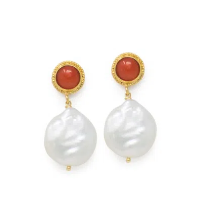 Vintouch Italy Women's Red Coral & Keshi Pearl Earrings