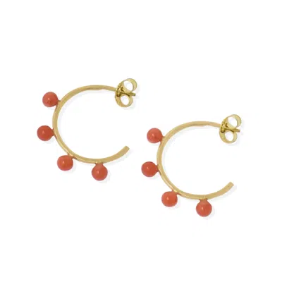 Vintouch Italy Women's Red Coral Bead Hoop Earrings