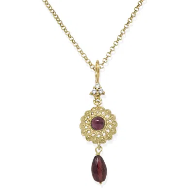Vintouch Italy Women's Red Filigrana Gold-plated Garnet Necklace