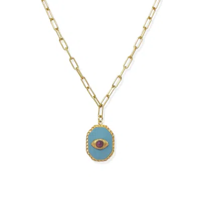 Vintouch Italy Women's Red / Gold / Blue Evil Eye Amulet Necklace With Ruby In Multi