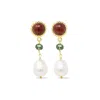 Vintouch Italy Women's Red / Gold Carnelian, Green Agate & Pearl Drop Earrings In Multi