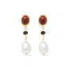 Vintouch Italy Women's Red / Gold Carnelian, Onyx & Pearl Drop Earrings In Multi