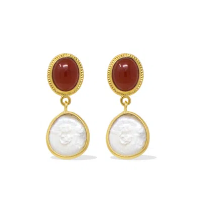Vintouch Italy Women's Red Gold-plated Carnelian & Pearl Earrings