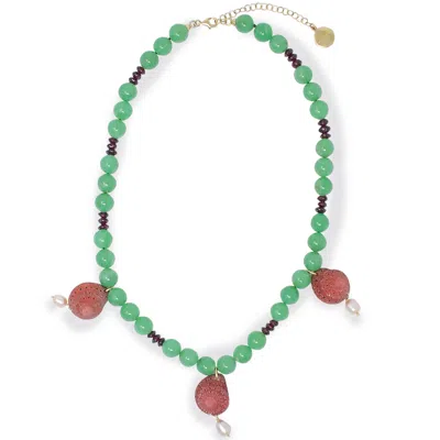 Vintouch Italy Women's Red / Green Te Fiti Chrysoprase Necklace In Multi