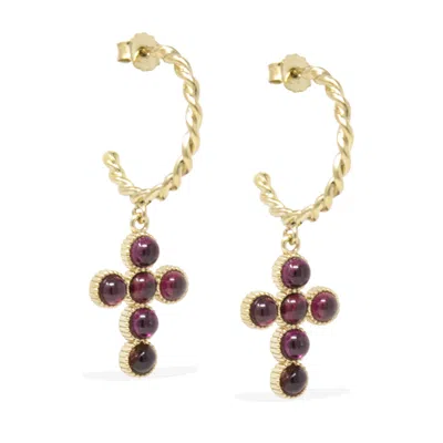 Vintouch Italy Women's Red Hope Gold-plated Rhodolite Hoop Earrings