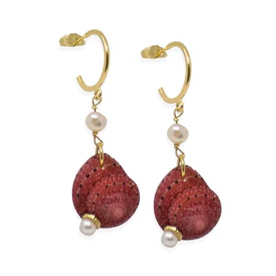 Vintouch Italy Women's Red Zanzibar Shell Hoop Earrings