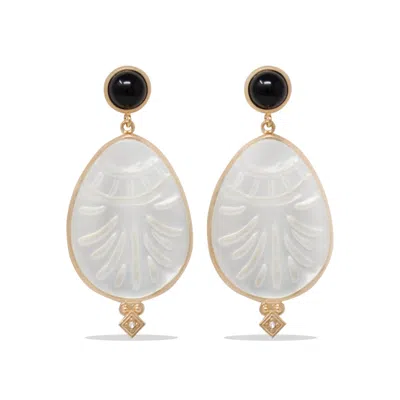 Vintouch Italy Women's Rose Gold Feuilles Onyx & Mother Of Pearl Rose-plated Earrings