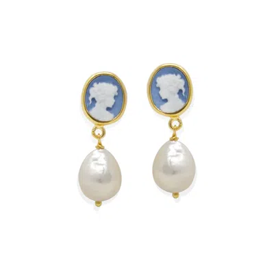 Vintouch Italy Women's Sky Blue Mini Cameo & Pearl Drop Earrings