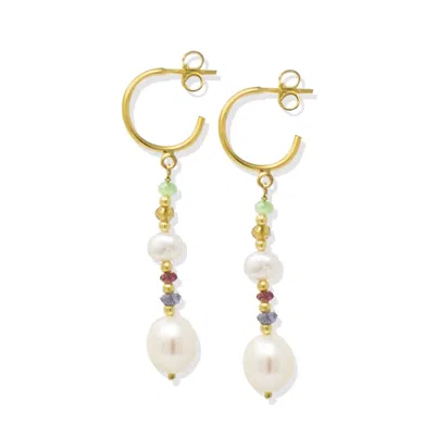Vintouch Italy Women's Sparks Gold-plated Multicolor Pearl Hoop Earrings In Yellow