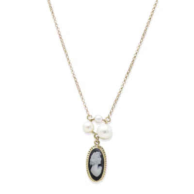 Vintouch Italy Women's White / Black / Gold Lilith Gold-plated Black Cameo And Pearl Necklace In Multi