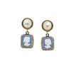 Vintouch Italy Women's White / Blue / Gold The Beloved Gold-plated Sky Blue Cameo And Pearl Earrings In Multi