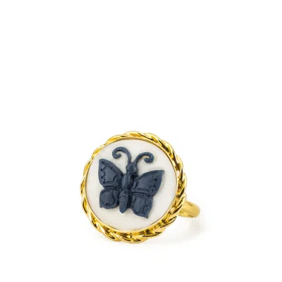 Vintouch Italy Women's White Butterfly Cameo Ring