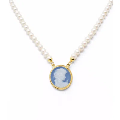 Vintouch Italy Women's White / Gold / Blue Antoinette Cameo Necklace With Pearls In Multi