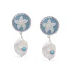 Vintouch Italy Women's White / Gold / Blue Starfish Cameo Earrings With Baroque Pearls In Multi