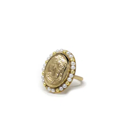 Vintouch Italy Women's White / Gold Fiammetta Gold-plated Pearl Ring In Multi
