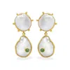 Vintouch Italy Women's White / Gold / Green Rebel Rebel Pearl Earrings With Emeralds In Multi