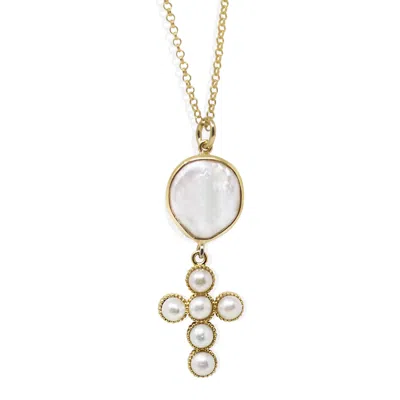 Vintouch Italy Women's White Hope Gold-plated Pearl Cross Necklace