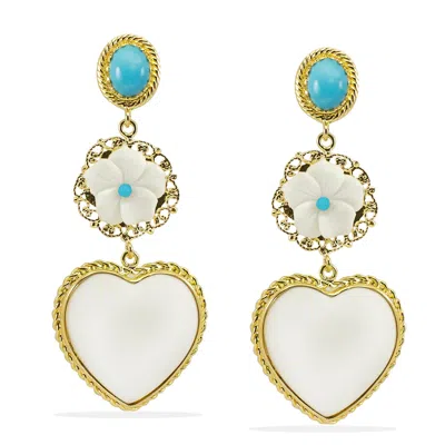 Vintouch Italy Women's White Mamma Mia Turquoise Statement Earrings