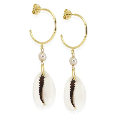 Vintouch Italy Women's White Pearls & Cowrie Shell Hoop Earrings