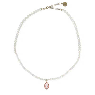 Vintouch Italy Women's White / Pink Isabella Pearl And Pink Cameo Necklace In Multi