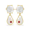 Vintouch Italy Women's White / Red / Gold Rebel Rebel Pearl Earrings With Rubies In Multi