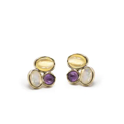 Vintouch Italy Women's White / Yellow Cosmo 18kt Gold-plated Multicolor Stud Earrings