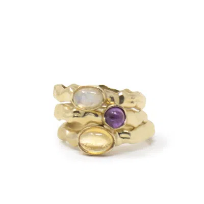 Vintouch Italy Women's White / Yellow Cosmo Set Of 3 Multicolor Rings