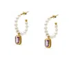 Vintouch Italy Women's White / Yellow / Gold Luccichio Amethyst And Pearl Hoop Earrings In Multi